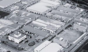 Black and white aerial image of Kyocera's Sendai Plant