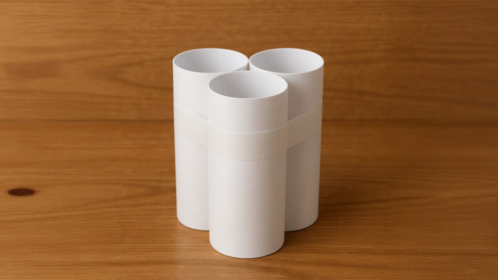Three tubes of paper standing on end have greater stability like a 3 flute end mill